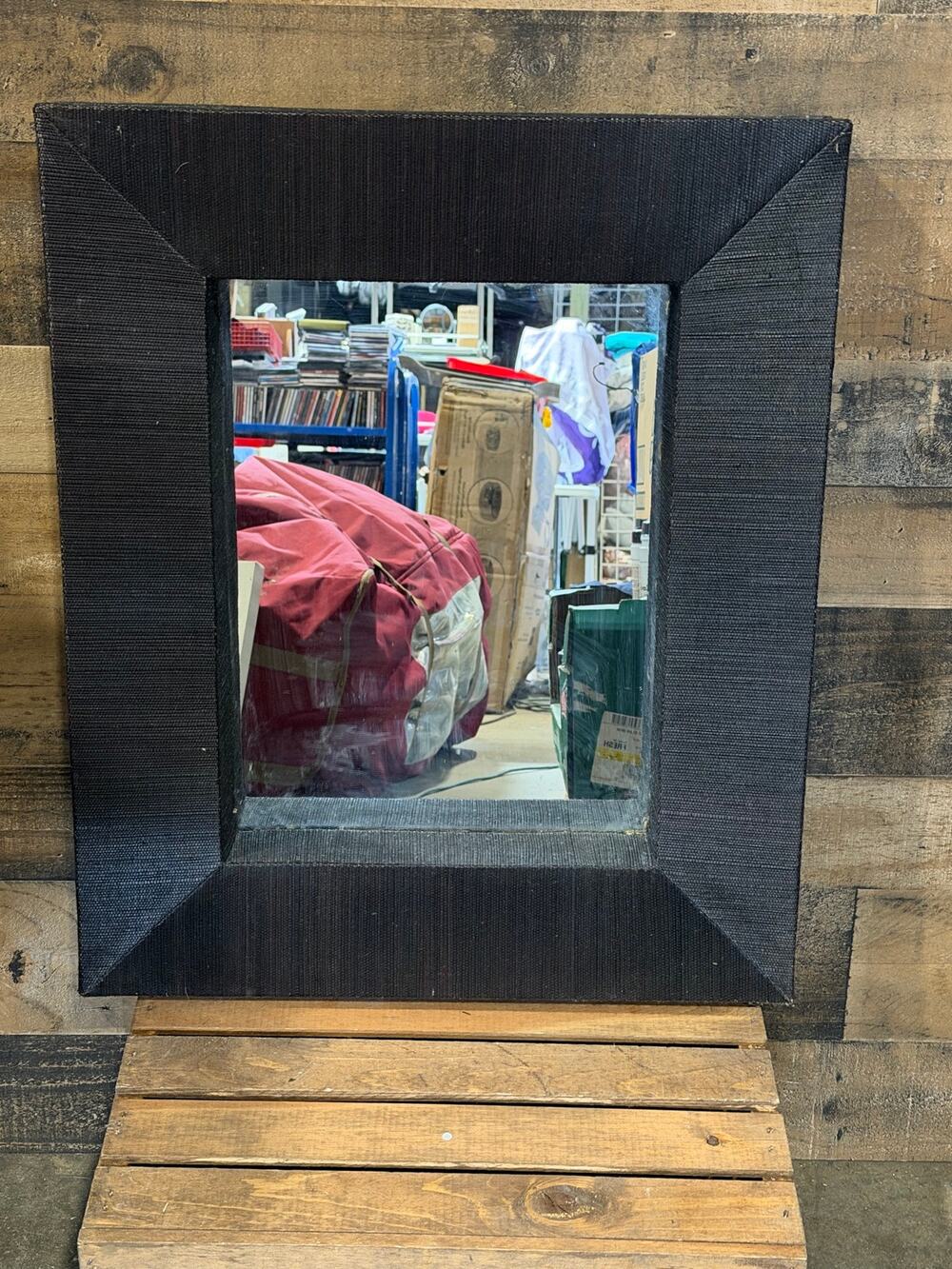 Modern Black Woven Grasscloth Rectangular Wall Mirror - (21" x 25.5")